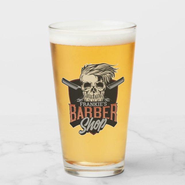 Personalised Barber Shop Hipster Skull and Razors  Glass (Front Filled)
