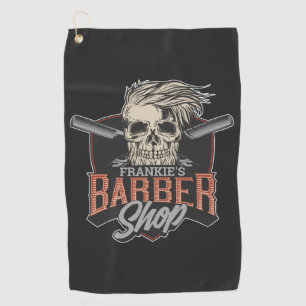Personalised Barber Shop Hipster Skull and Razors Golf Towel