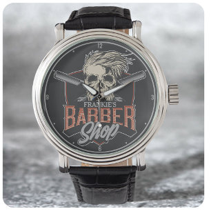 Personalised Barber Shop Hipster Skull and Razors Watch