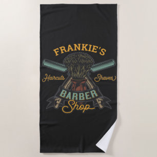 Personalised Barber Shop Retro Haircuts Shaves Beach Towel