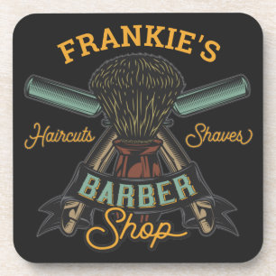 Personalised Barber Shop Retro Haircuts Shaves Coaster