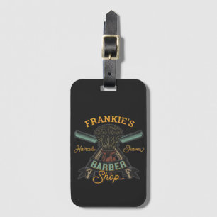 Personalised Barber Shop Retro Haircuts Shaves Luggage Tag