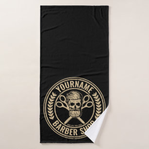 Personalised Barber Shop Skull Rockabilly Salon   Bath Towel Set