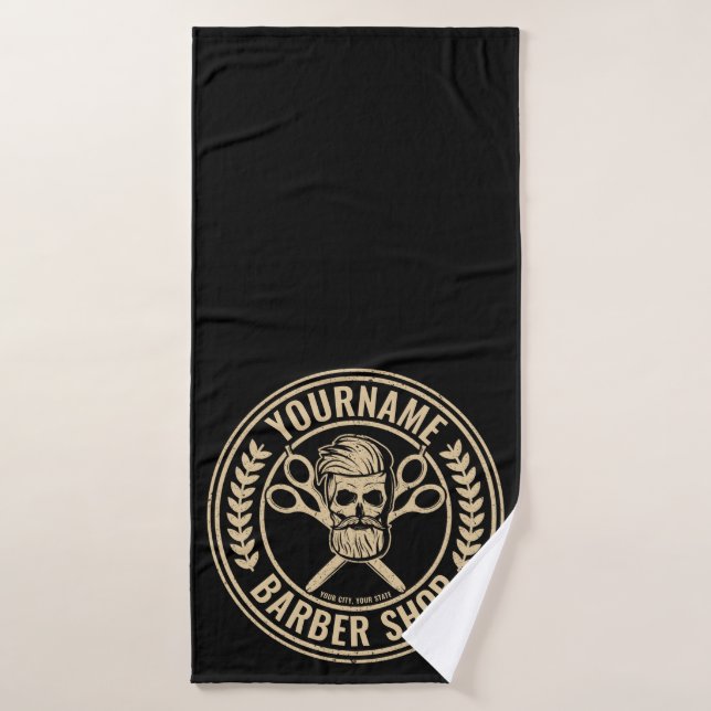 Personalised Barber Shop Skull Rockabilly Salon   Bath Towel Set (Bath Towel)