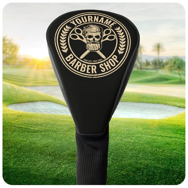 Personalised Barber Shop Skull Rockabilly Salon   Golf Head Cover (Creator Uploaded)