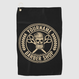 Personalised Barber Shop Skull Rockabilly Salon Golf Towel