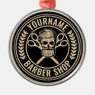 Personalised Barber Shop Skull Rockabilly Salon  Metal Tree Decoration