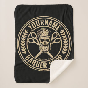 Personalised Barber Shop Skull Rockabilly Salon  Sherpa Blanket