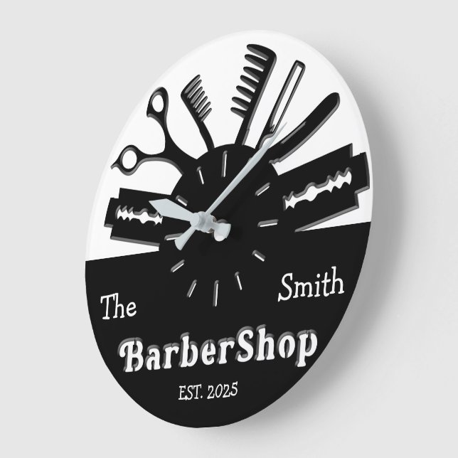 Personalised Barbershop  Large Clock (Angle)