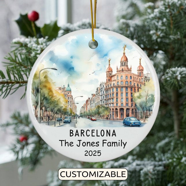 Personalised Barcelona Ornament, Spain Ceramic Tree Decoration (Creator Uploaded)