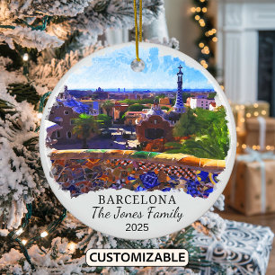 Personalised Barcelona Ornament, Spain Ceramic Tree Decoration