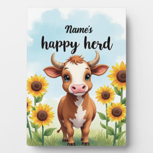 Personalised Barnyard Metal Sign – Cow & Sunflower Plaque
