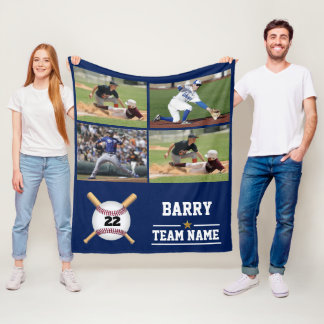 Personalised Baseball 4 Photo Collage Name Team Fl Fleece Blanket