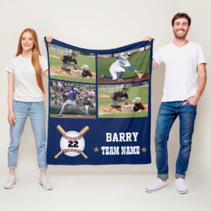 Personalised Baseball 4 Photo Collage Name Team Fleece Blanket