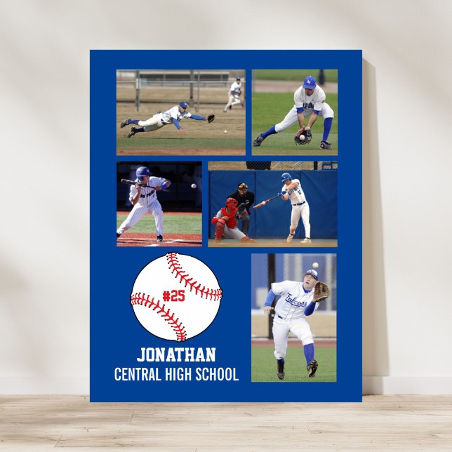 Personalised Baseball 5 Photo Collage Name Team # Poster (Creator Uploaded)