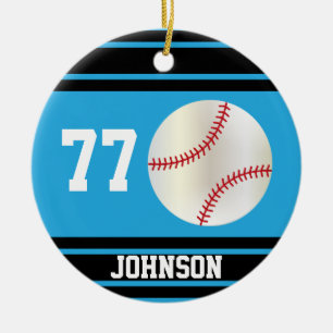 Personalised Baseball   Baby Blue and Black Ceramic Tree Decoration