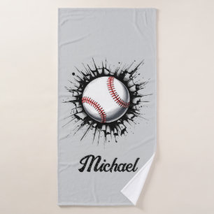 Personalised Baseball Ball Breaking Through Wall Bath Towel