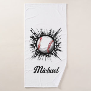 Personalised Baseball Ball Breaking Through Wall Bath Towel