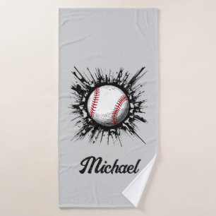 Personalised Baseball Ball Breaking Through Wall Bath Towel