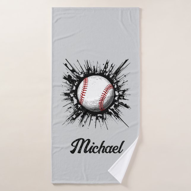 Personalised Baseball Ball Breaking Through Wall   Bath Towel (Bath Towel)