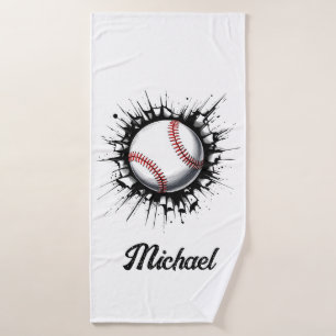 Personalised Baseball Ball Breaking Through Wall   Bath Towel