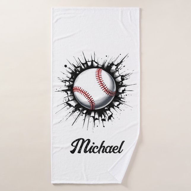 Personalised Baseball Ball Breaking Through Wall   Bath Towel (Bath Towel)