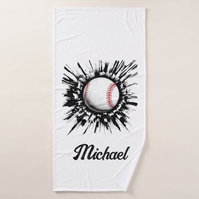 Personalised Baseball Ball Breaking Through Wall   Bath Towel (Bath Towel)