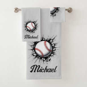 Personalised Baseball Ball Breaking Through Wall Bath Towel Set