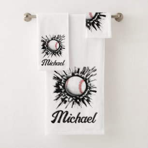 Personalised Baseball Ball Breaking Through Wall Bath Towel Set