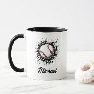 Personalised Baseball Ball Breaking Through Wall   Mug
