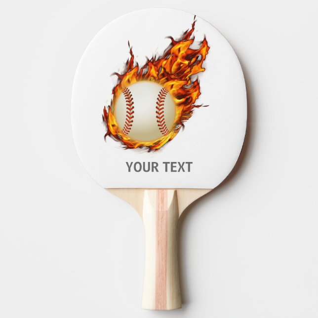 Personalised Baseball Ball on Fire bat Ping Pong Paddle (Front)