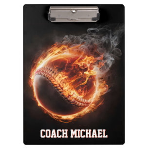 Personalised  Baseball Ball on Fire Clipboard