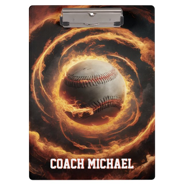 Personalised  Baseball Ball on Fire Clipboard (Front)