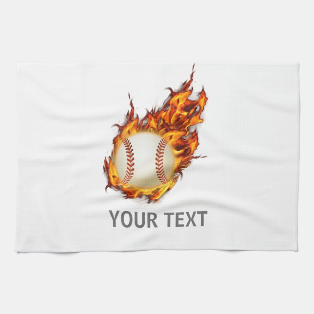 Personalised Baseball Ball on Fire towel (Horizontal)
