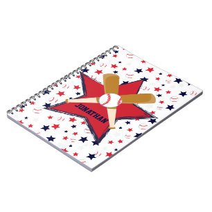 Personalised Baseball bats ball and stars Spiral Notebook