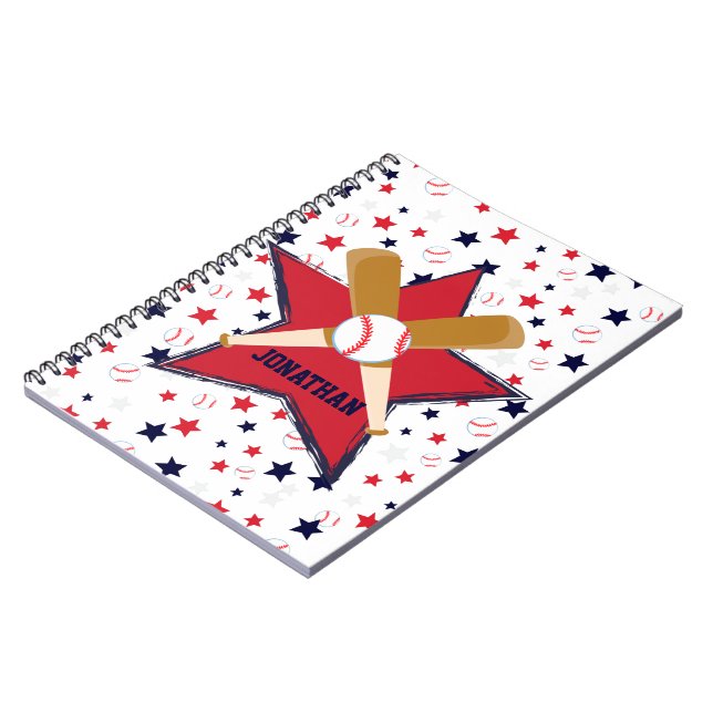 Personalised Baseball bats ball and stars Spiral Notebook (Left Side)
