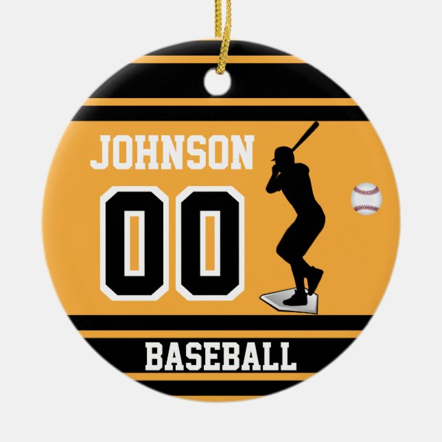 Personalised Baseball Batter | Gold and Black Ceramic Tree Decoration (Front)