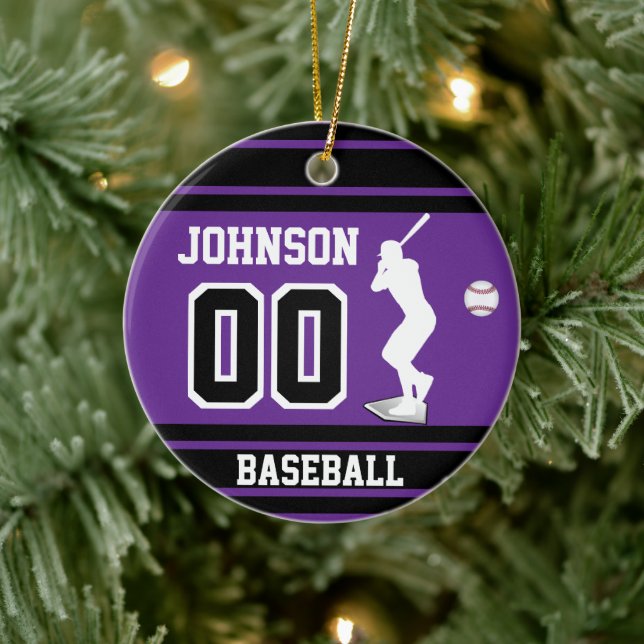 Personalised Baseball Batter | Purple Ceramic Tree Decoration (Tree)