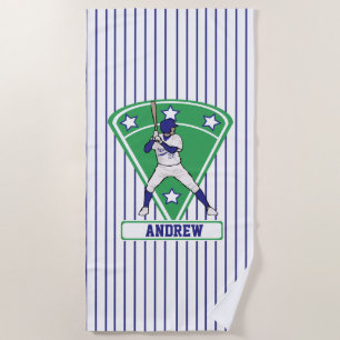 Personalised Baseball Batter Star blue Beach Towel