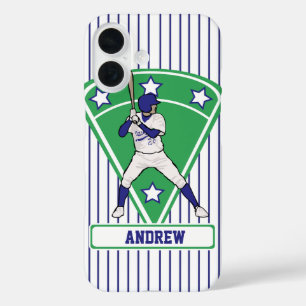 Personalised Baseball Batter Star Blue iPhone 16 Case