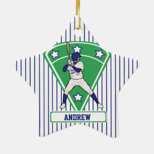 Personalised Baseball Batter Star Blue Ceramic Tree Decoration