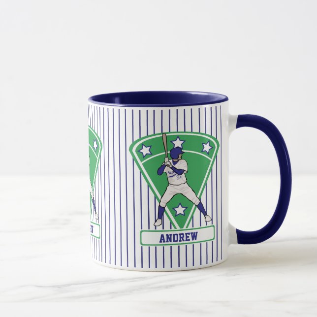 Personalised Baseball Batter Star Blue Mug (Right)