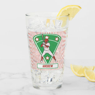Personalised Baseball Batter Star Red Glass