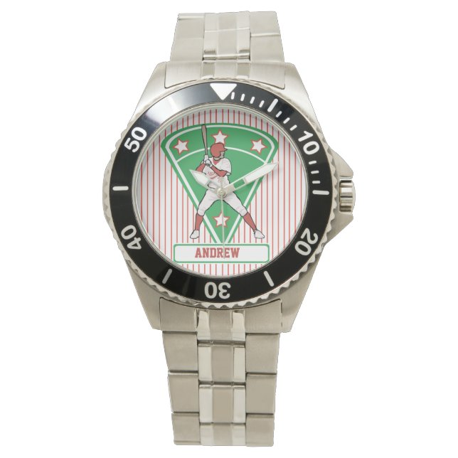 Personalised Baseball Batter Star Red Watch (Front)