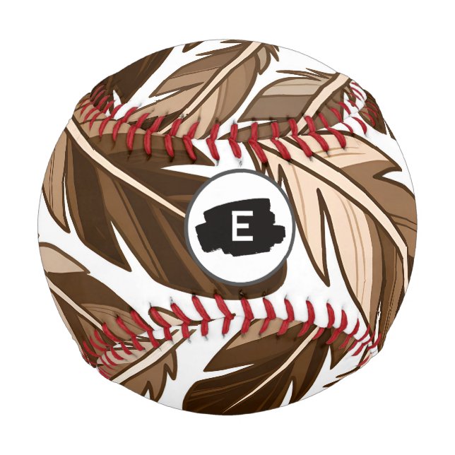 Personalised Baseball  Boho Monogram Brown Feather (Front)