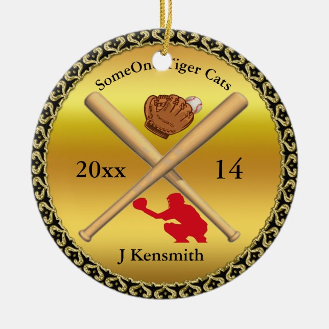 Personalised Baseball Champions League design rd Ceramic Tree Decoration (Front)