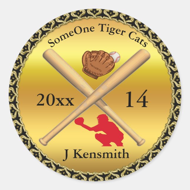 Personalised Baseball Champions League design rd Classic Round Sticker (Front)