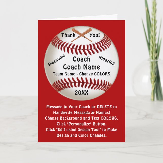 Personalised, Baseball Coach Thank You Card,  Card (Front)