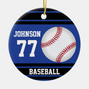 Personalised Baseball   Dark Blue and Black Ceramic Tree Decoration