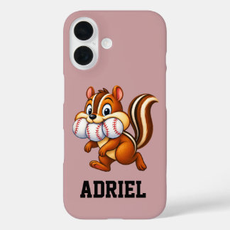 Personalised baseball design featuring a chipmunk iPhone 16 case